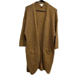 H&M Womens Open Front Cardigan Brown Knit Acrylic Pockets Sz Medium